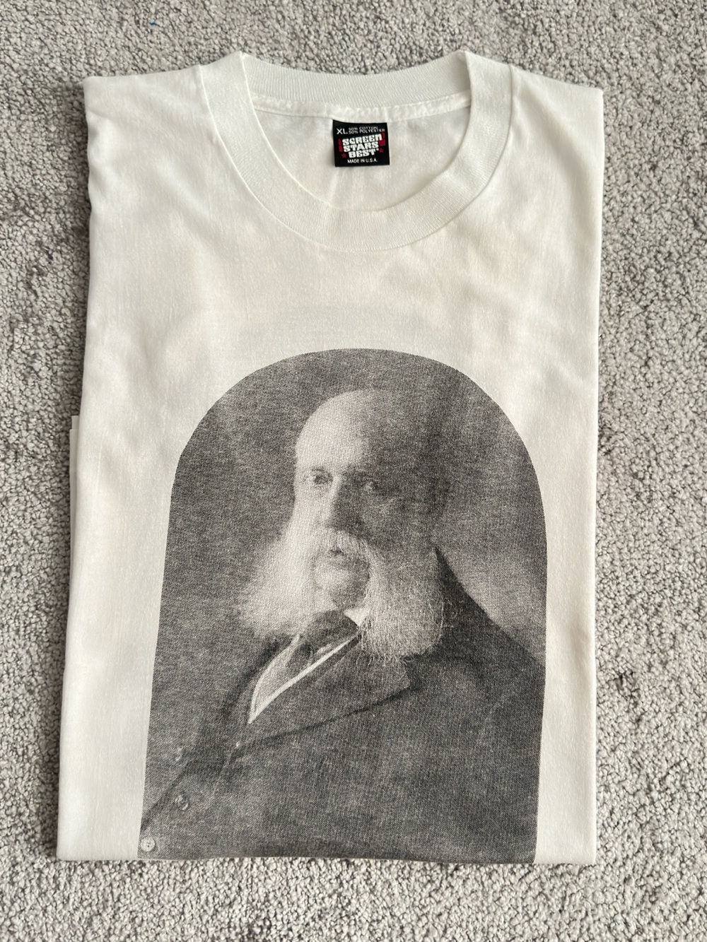 Screen Stars Best Portrait Graphic T-Shirt White Made in USA 50/50 Cotton Poly